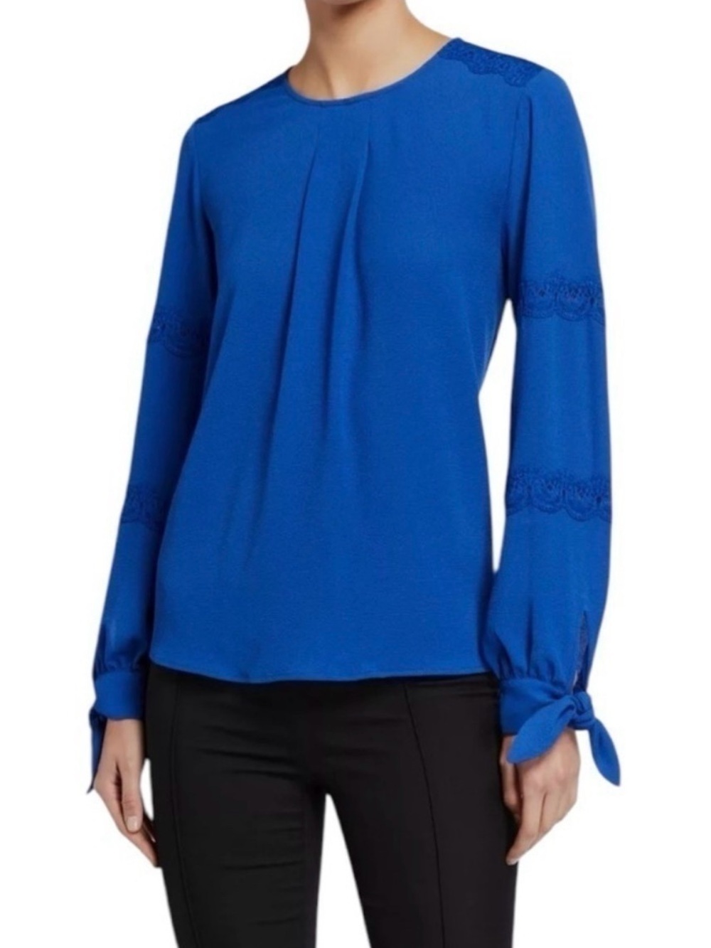 Michael Kors Women's Blue Lace Trim and  Tie Long Sleeve size L. Office, career